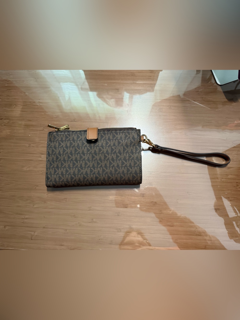 Michael Kors Brown Monogram Phone Wristlet Wallet with Gold Hardware - Picture 2 of 6